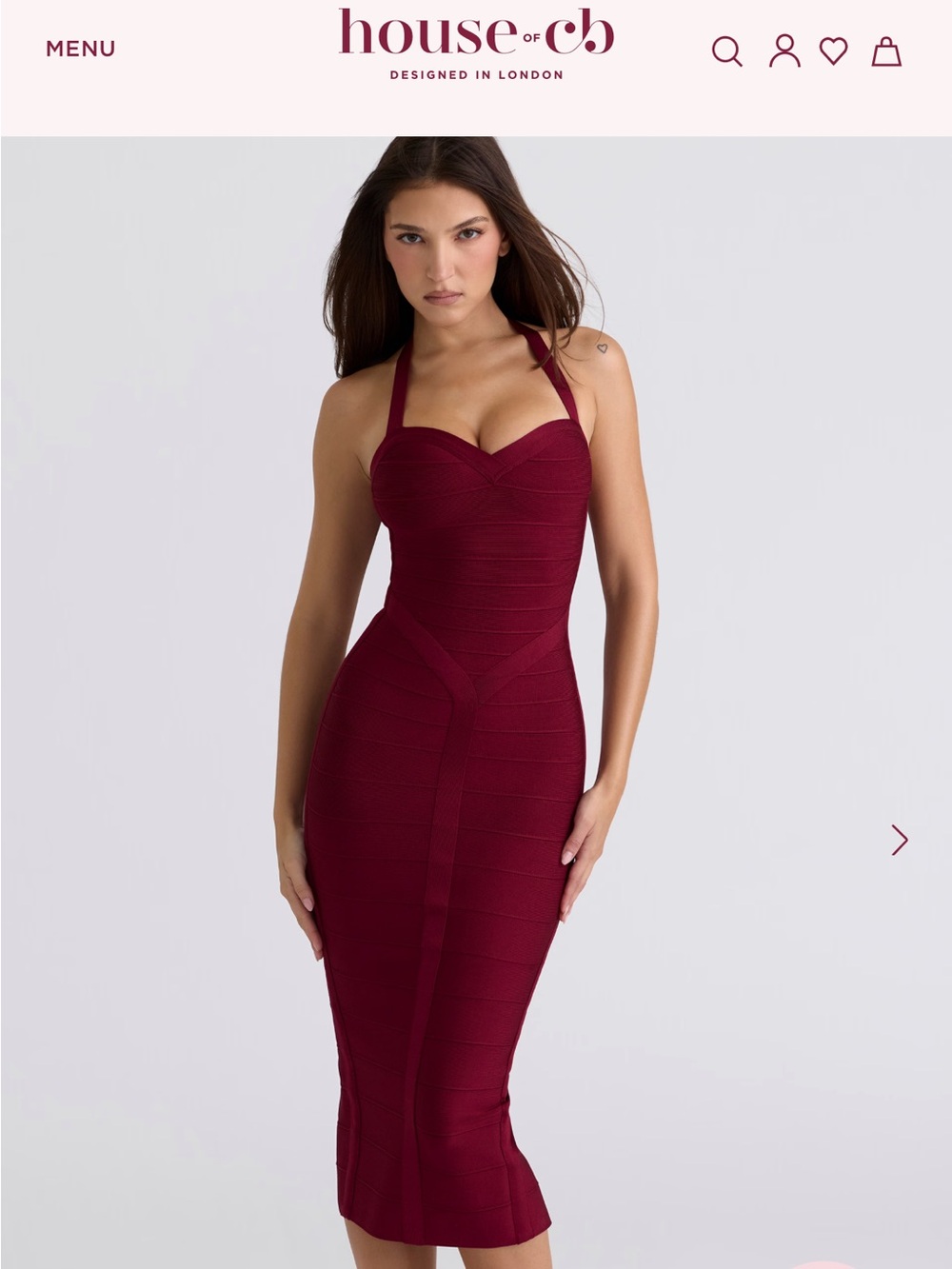 House of CB Wine Red Halter Bandage Midi Dress